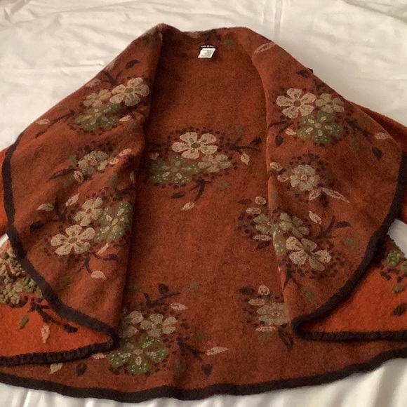 Rust and Black Floral Embroidered Wool Blend Jacket - Picture 3 of 12